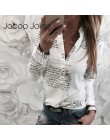 Jocoo Jolee moda damska V Neck z długim rękawem seksowna bluzka plażowa koszule codzienne z napisami wydrukowane bluzki Slim dop