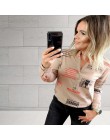 Jocoo Jolee moda damska V Neck z długim rękawem seksowna bluzka plażowa koszule codzienne z napisami wydrukowane bluzki Slim dop