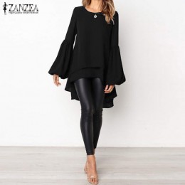 Latarnia rękaw warstwowe koszule damskie asymetryczna bluzka 2020 moda zanzea topy kobieta Casual Blusas Femininas Plus Size kos