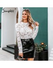 Simplee eleganckie damskie białe koronkowe bluzki seksowne przepuszczalne damskie koszule do biura eleganckie bufiaste rękawy wy