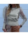 Siatkowe damskie bluzki koronkowe bufiaste rękawy moda elegancka koszula 2020 letnia wiosna kobiet solidna perła zroszony topy d