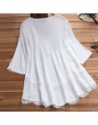 Haft damska biała bluzka Casual bluzka w rozmiarze Plus Size elegancka dekolt w serek tunika na długi rękaw lato jesień kwiatowy