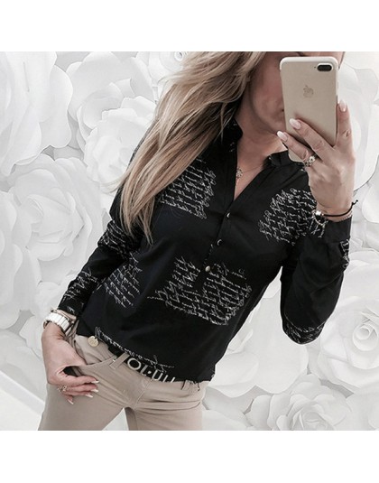 Jocoo Jolee moda damska V Neck z długim rękawem seksowna bluzka plażowa koszule codzienne z napisami wydrukowane bluzki Slim dop
