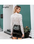 Simplee eleganckie damskie białe koronkowe bluzki seksowne przepuszczalne damskie koszule do biura eleganckie bufiaste rękawy wy