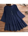 Haft damska biała bluzka Casual bluzka w rozmiarze Plus Size elegancka dekolt w serek tunika na długi rękaw lato jesień kwiatowy