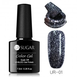 UR SUGAR 7.5ml brokatowy lakier do paznokci czarny kryształ żel UV laserowe cekiny żel polski Soak Off UV lakier do paznokci