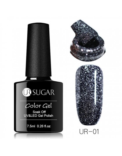 UR SUGAR 7.5ml brokatowy lakier do paznokci czarny kryształ żel UV laserowe cekiny żel polski Soak Off UV lakier do paznokci