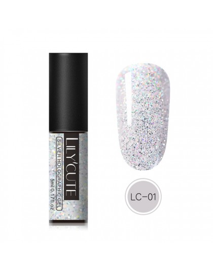 LILYCUTE Laser srebrny żel do paznokci uv brokat 5ml żelowy lakier do paznokci Soak Off UV Led lakier do paznokci