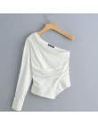 Nowa moda damska jednokolorowe jedno ramię plisowana koszula bluzki damskie nieregularne brzegi biały roupas femininas koszulka 