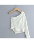 Nowa moda damska jednokolorowe jedno ramię plisowana koszula bluzki damskie nieregularne brzegi biały roupas femininas koszulka 