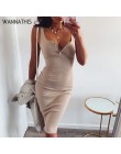 WannaThis do kolan sukienka z dzianiny elastyczna bez rękawów Bodycon eleganckie kobiety 2019 lato Sexy dekolt przycisk Party wą