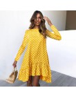 damskie sukienka moda grochy szyfonowa sukienka z długim rękawem O szyi wzburzyć kobieta dorywczo żółta sukienka wiosenna 2020 p