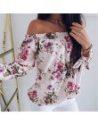 Kobiety Off Shoulder kwiecista bluzka koszula nowe seksowne topy Lady luźna w kwiaty drukuj koszula letnia moda 3/4 rękaw ubrani