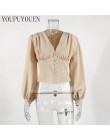 Damska bluzka top z rękawem typu lampion 2020 lato V Neck krótkie bluzki moda eleganckie koszule kobiety czarny bluzki długie rę
