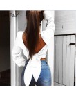 Forefair Backless V Neck biała seksowna bluzka damska letnia sukienka typu wrap koszula z długim rękawem szyfonu damskie topy i 
