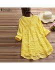 2020 ZANZEA bawełniane lniane topy kobiety bluzka elegancka V Neck z długim rękawem koszula Casual jesienna koronka koszule w st