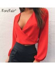 Forefair Backless V Neck biała seksowna bluzka damska letnia sukienka typu wrap koszula z długim rękawem szyfonu damskie topy i 