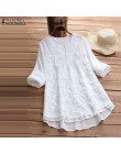 2020 ZANZEA bawełniane lniane topy kobiety bluzka elegancka V Neck z długim rękawem koszula Casual jesienna koronka koszule w st
