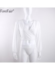 Forefair Backless V Neck biała seksowna bluzka damska letnia sukienka typu wrap koszula z długim rękawem szyfonu damskie topy i 