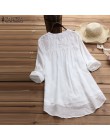 2020 ZANZEA bawełniane lniane topy kobiety bluzka elegancka V Neck z długim rękawem koszula Casual jesienna koronka koszule w st
