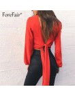 Forefair Backless V Neck biała seksowna bluzka damska letnia sukienka typu wrap koszula z długim rękawem szyfonu damskie topy i 
