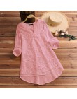2020 ZANZEA bawełniane lniane topy kobiety bluzka elegancka V Neck z długim rękawem koszula Casual jesienna koronka koszule w st