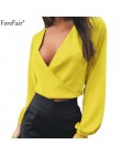 Forefair Backless V Neck biała seksowna bluzka damska letnia sukienka typu wrap koszula z długim rękawem szyfonu damskie topy i 