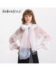 TWOTWINSTYLE eleganckie perspektywy damskie topy i bluzki latarnia rękaw zasznurować Plus Size koszule damskie 2019 moda jesień 