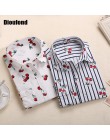 Dioufond nowe w kwiatki z długim rękawem bluzka Vintage Cherry skręcić w dół kołnierz koszuli Blusas Feminino bluzki damskie top