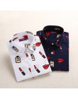 Dioufond nowe w kwiatki z długim rękawem bluzka Vintage Cherry skręcić w dół kołnierz koszuli Blusas Feminino bluzki damskie top