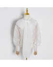 TWOTWINSTYLE eleganckie perspektywy damskie topy i bluzki latarnia rękaw zasznurować Plus Size koszule damskie 2019 moda jesień 