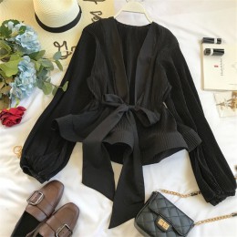 Neploe Ruched plisowane falbany Blusa Sashes Vintage Grace kobiety bluzka 2020 wiosenny i jesienny nowy moda elegancka koszulka 