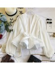 Neploe Ruched plisowane falbany Blusa Sashes Vintage Grace kobiety bluzka 2020 wiosenny i jesienny nowy moda elegancka koszulka 