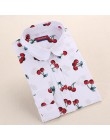 Dioufond nowe w kwiatki z długim rękawem bluzka Vintage Cherry skręcić w dół kołnierz koszuli Blusas Feminino bluzki damskie top