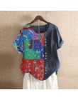 Damska patchworkowa bluzka w stylu casual, z nadrukami topy 2020 Vintage letnia koszulka z krótkim rękawem damska O Neck Blusas 