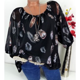 Moda 5XL Plus duże rozmiary damskie bluzki letnie bluzki nowa luźna bluza biały luźny nadruk z piór V Neck koszulki z półrękawem
