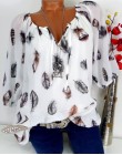 Moda 5XL Plus duże rozmiary damskie bluzki letnie bluzki nowa luźna bluza biały luźny nadruk z piór V Neck koszulki z półrękawem