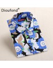 Dioufond nowe w kwiatki z długim rękawem bluzka Vintage Cherry skręcić w dół kołnierz koszuli Blusas Feminino bluzki damskie top
