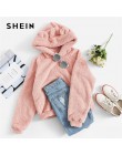 SHEIN Preppy piękny z niedźwiedziami uszy solidna Teddy bluza z kapturem swetry bluza jesień kobiety Campus bluzy w stylu casual
