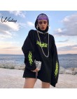 Weekeep kobiety luźna odzież uliczna czarna bluza z dzianiny z kapturem Shinning bluzy z kapturem z nadrukami moda Moletom długa
