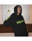 Weekeep kobiety luźna odzież uliczna czarna bluza z dzianiny z kapturem Shinning bluzy z kapturem z nadrukami moda Moletom długa