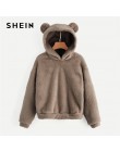 SHEIN Preppy piękny z niedźwiedziami uszy solidna Teddy bluza z kapturem swetry bluza jesień kobiety Campus bluzy w stylu casual