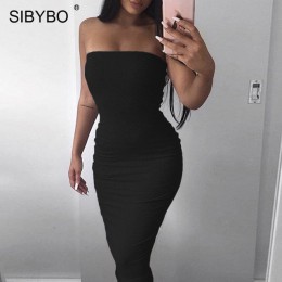 Sibybo Off Shoulder bez ramiączek Sexy kobiety sukienka bez rękawów prosto długa obcisła sukienka Backless w stylu casual, letni