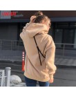Tangada damska kurtka polarowa z kapturem bluzy zimowa japońska moda 2019 oversize damskie swetry ciepła kieszeń z kapturem kurt