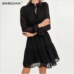 SINRGAN czarne zasznurowane drążą mini sukienki damskie vestidos z długim rękawem w pasie sexy party sukienki świąteczne letnia 