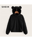 SHEIN Preppy piękny z niedźwiedziami uszy solidna Teddy bluza z kapturem swetry bluza jesień kobiety Campus bluzy w stylu casual