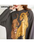 Bluzy damskie bluzy 2020 czarny różowy król lew damskie bluzy z kapturem i nadrukiem z długim rękawem O Neck bluza damska luźny 
