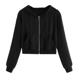 Fitshinling Zip-up jesienne zimowe damskie bluzy kieszenie szczupła krótka kurtka ubrania damskie sznurkiem białe seksowne bluzy