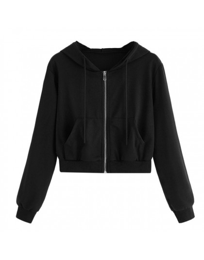 Fitshinling Zip-up jesienne zimowe damskie bluzy kieszenie szczupła krótka kurtka ubrania damskie sznurkiem białe seksowne bluzy