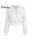 Fitshinling Zip-up jesienne zimowe damskie bluzy kieszenie szczupła krótka kurtka ubrania damskie sznurkiem białe seksowne bluzy